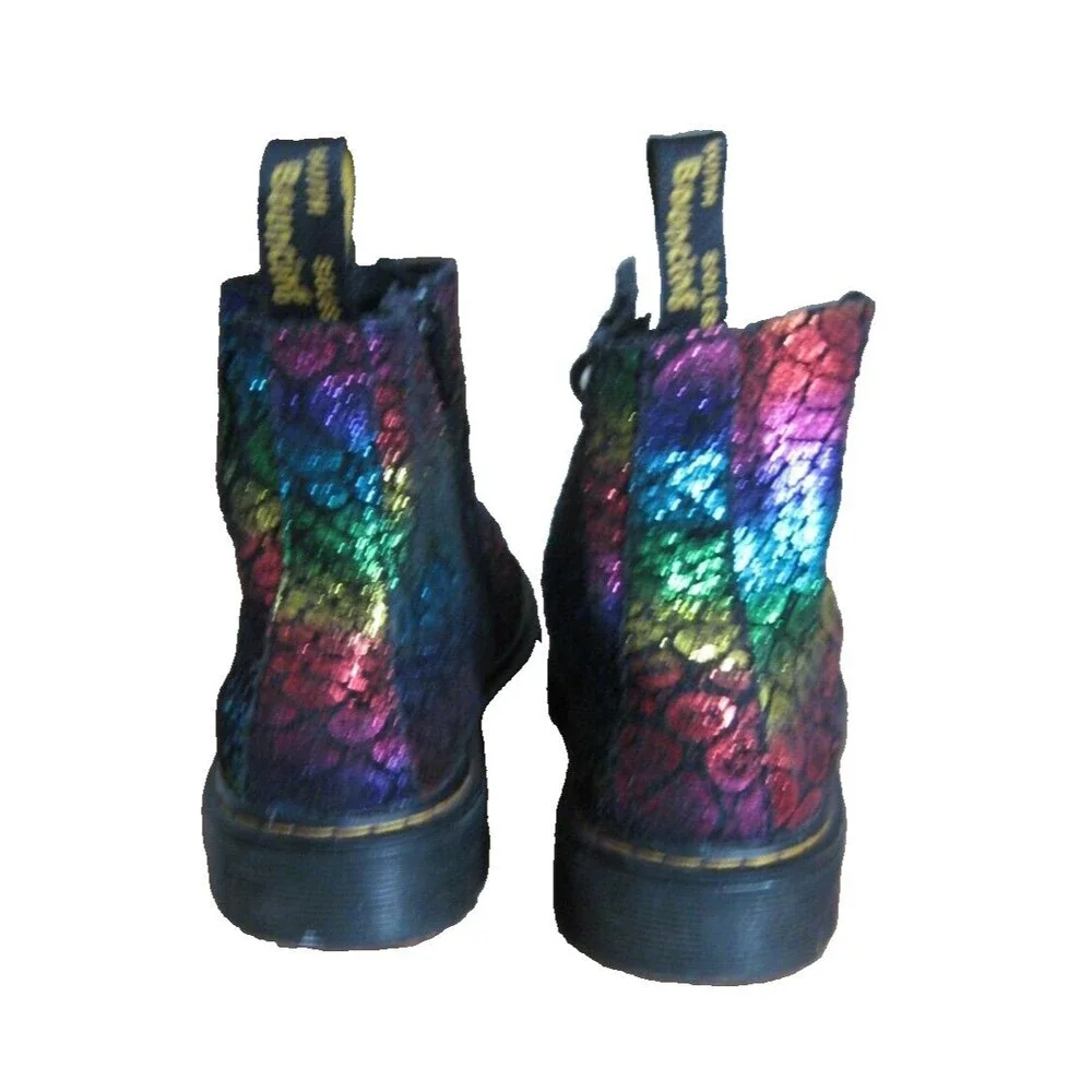 Dr. Martens 1460 Pascal Boots Girls Size 3 Metallic Black Rainbow 26197001